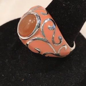 Sterling Silver Orange Adventurine & Enamel Ring